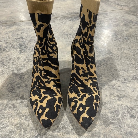 Louise Et Cie- SZ 7 Black Tan Stretch Leopard Animal Print Boot Sock - Picture 5 of 9